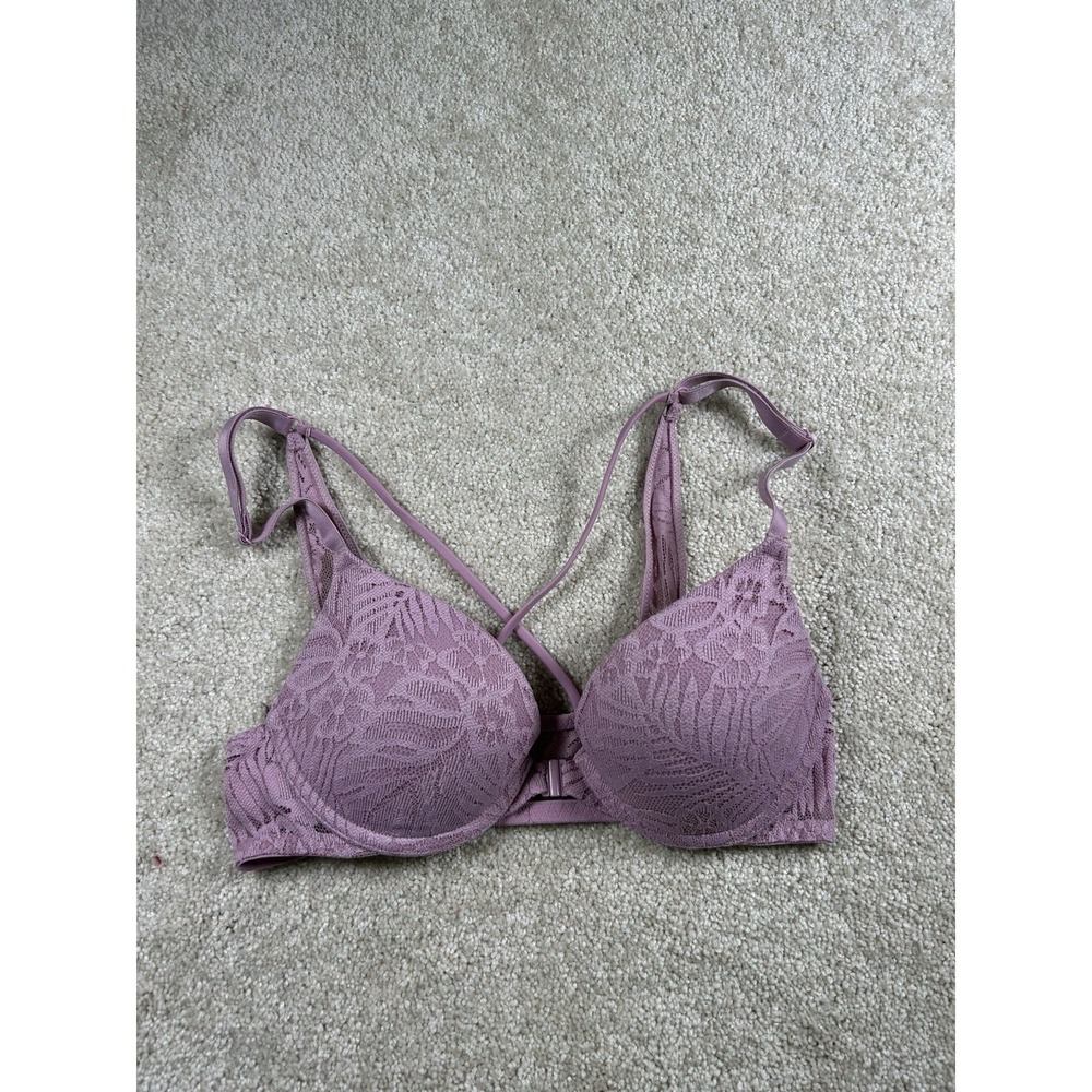 Victoria Secret Underwire Padded Push Up Bra Purple Lace Size 32A
